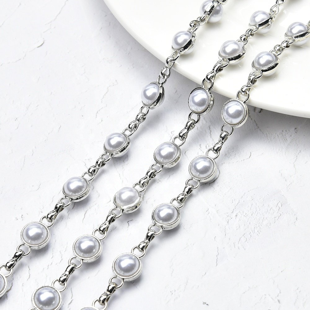 Pearl Crystal Cup Chain Decorative Rhinestone Trim for Clothing Bags Straps Shoes Jewelry Making Accessories