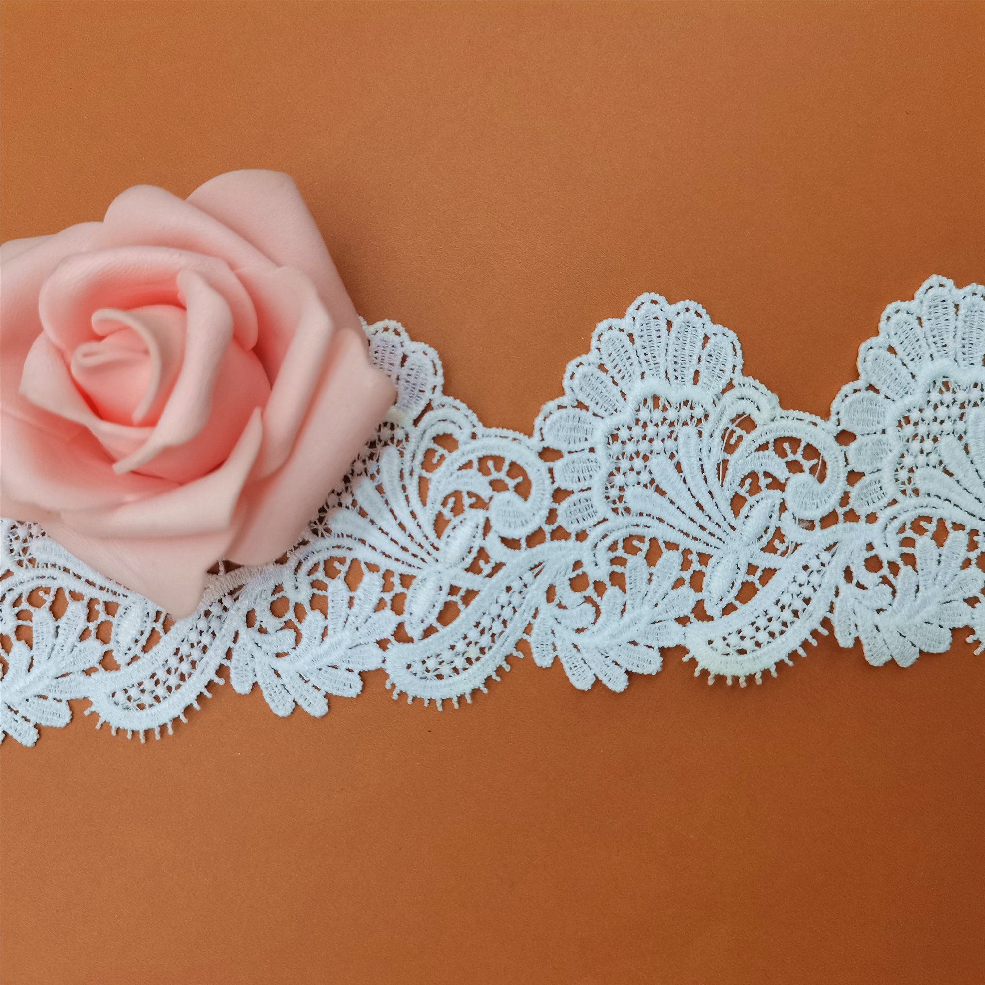 C1209 Polyester Milk Silk Embroidered Fabric 3D White Cotton Lace Trim Water Soluble Crocheted Lace for Garments