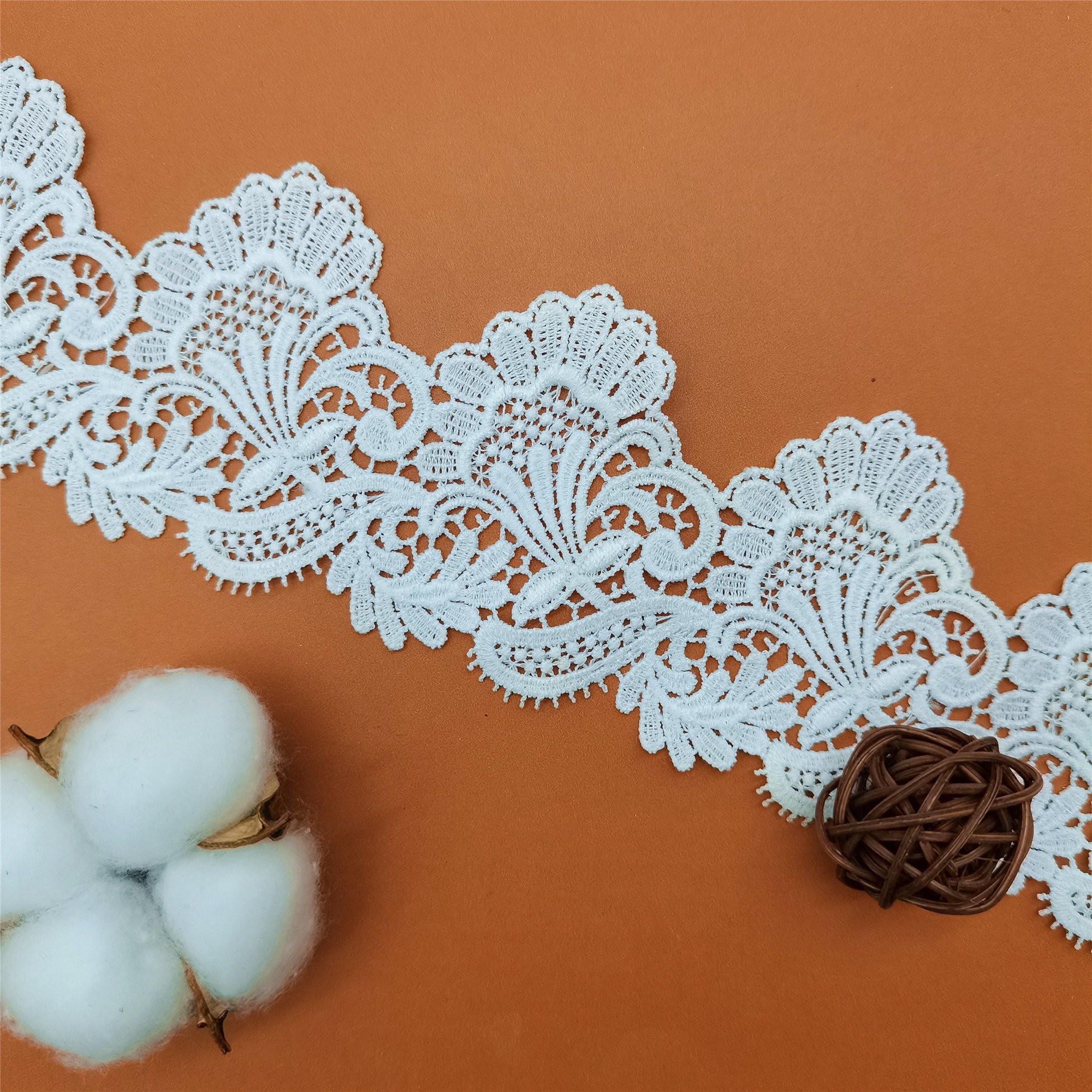 C1209 Polyester Milk Silk Embroidered Fabric 3D White Cotton Lace Trim Water Soluble Crocheted Lace for Garments