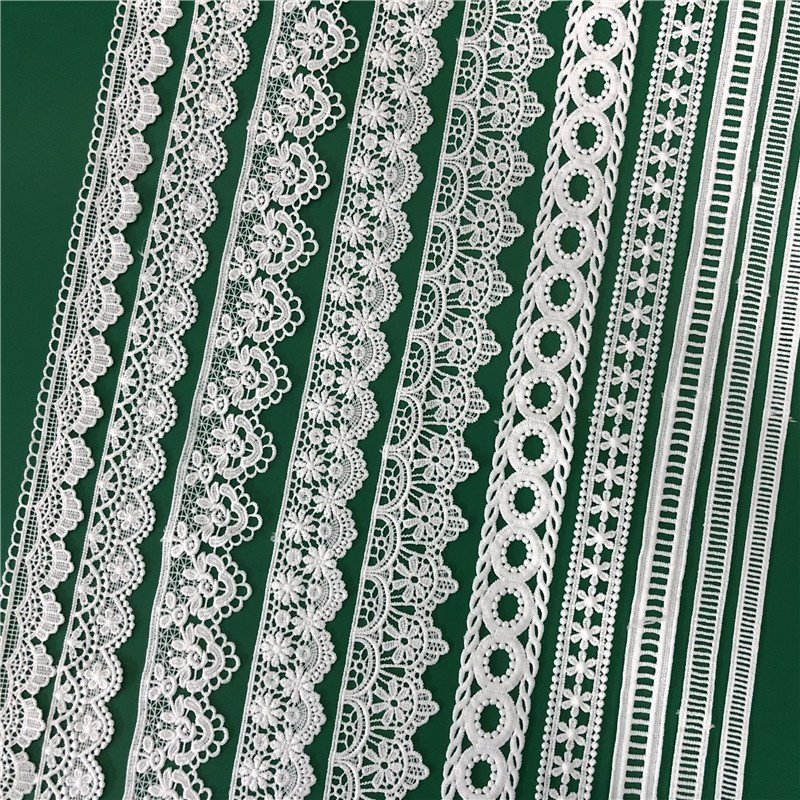 Small width Border lace trimming Guipure Emrobroidery water soluble MILKY yarn Lace trim Polyester Decorative lace trim