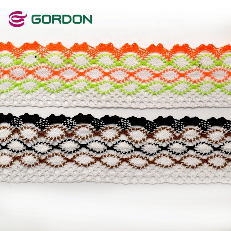 Gordon Ribbons Wholesale High Quality 100% Cotton Colorful Cotton Lace Crocheted Lace Trimmings For Garment & Home Textile