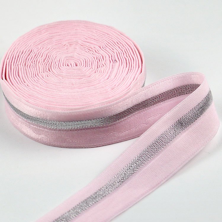 Garment accessories nylon glitter fold over elastic webbing band sewing shiny fold bias binding tape elastic belt