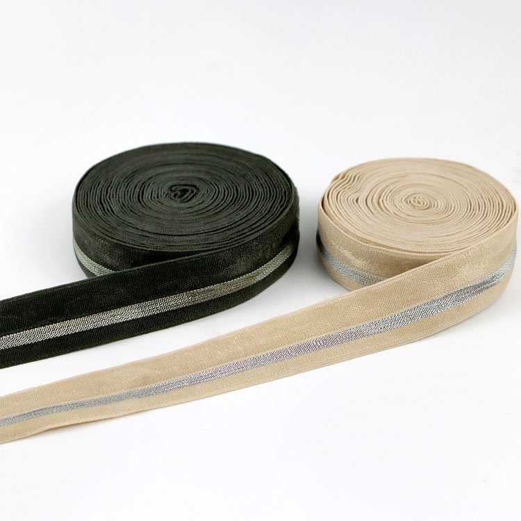 Garment accessories nylon glitter fold over elastic webbing band sewing shiny fold bias binding tape elastic belt