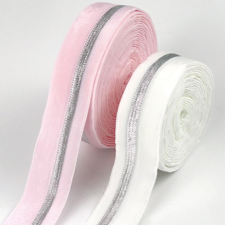 Garment accessories nylon glitter fold over elastic webbing band sewing shiny fold bias binding tape elastic belt