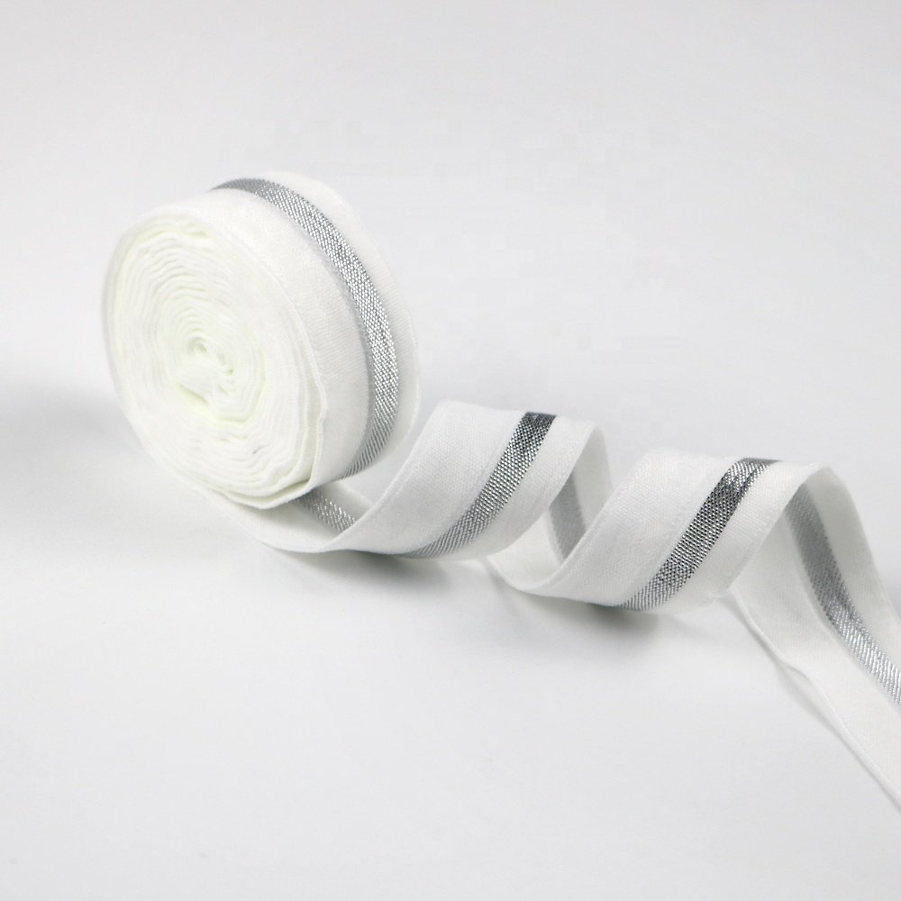 Garment accessories nylon glitter fold over elastic webbing band sewing shiny fold bias binding tape elastic belt