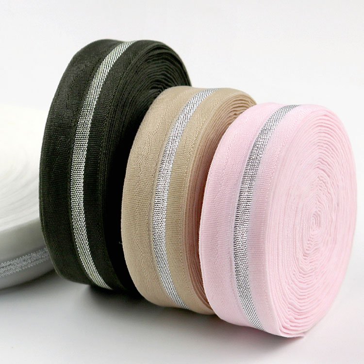 Garment accessories nylon glitter fold over elastic webbing band sewing shiny fold bias binding tape elastic belt