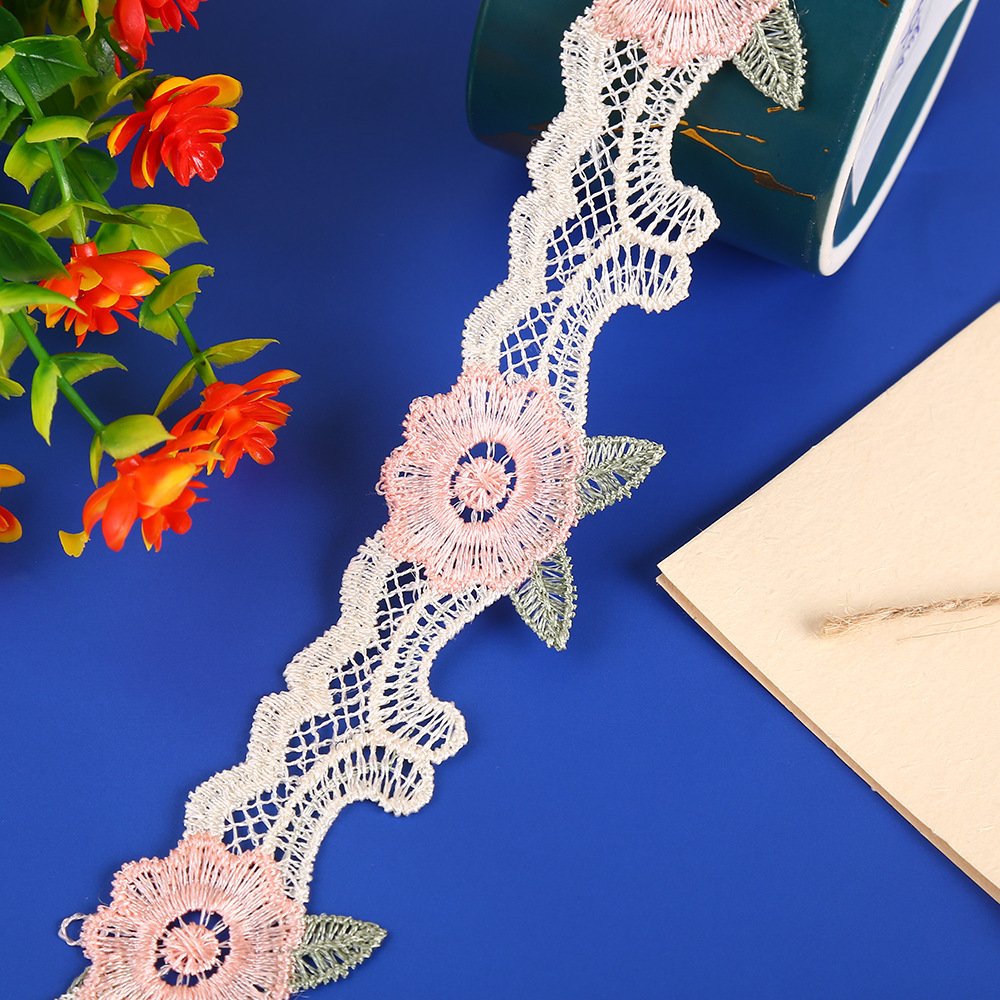 embroidery necklace Lace Trimming colorful Polyester flowers Lace ribbon for Butterfly Knot curtain dress