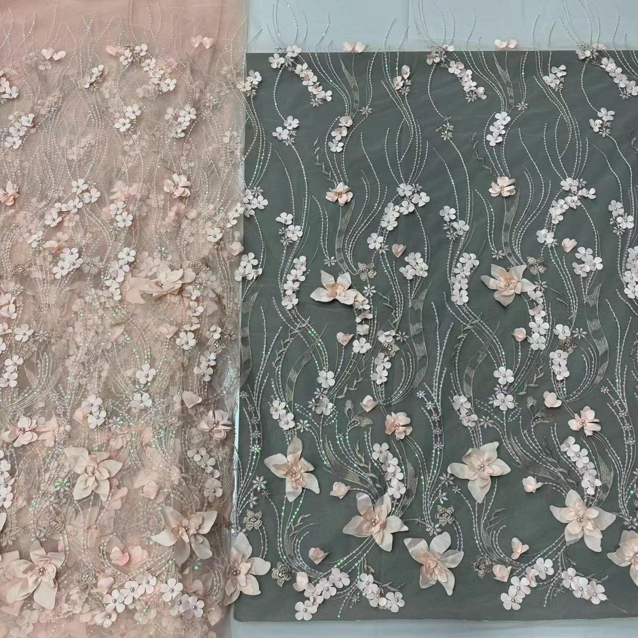 ZSY Lavender Appliques Sequence 3D Floral Net Fabric Glitter Beads Embroidery Lace Fabric
