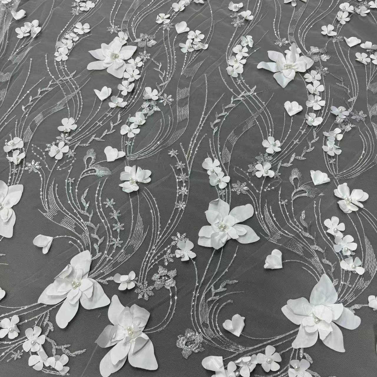 ZSY Lavender Appliques Sequence 3D Floral Net Fabric Glitter Beads Embroidery Lace Fabric