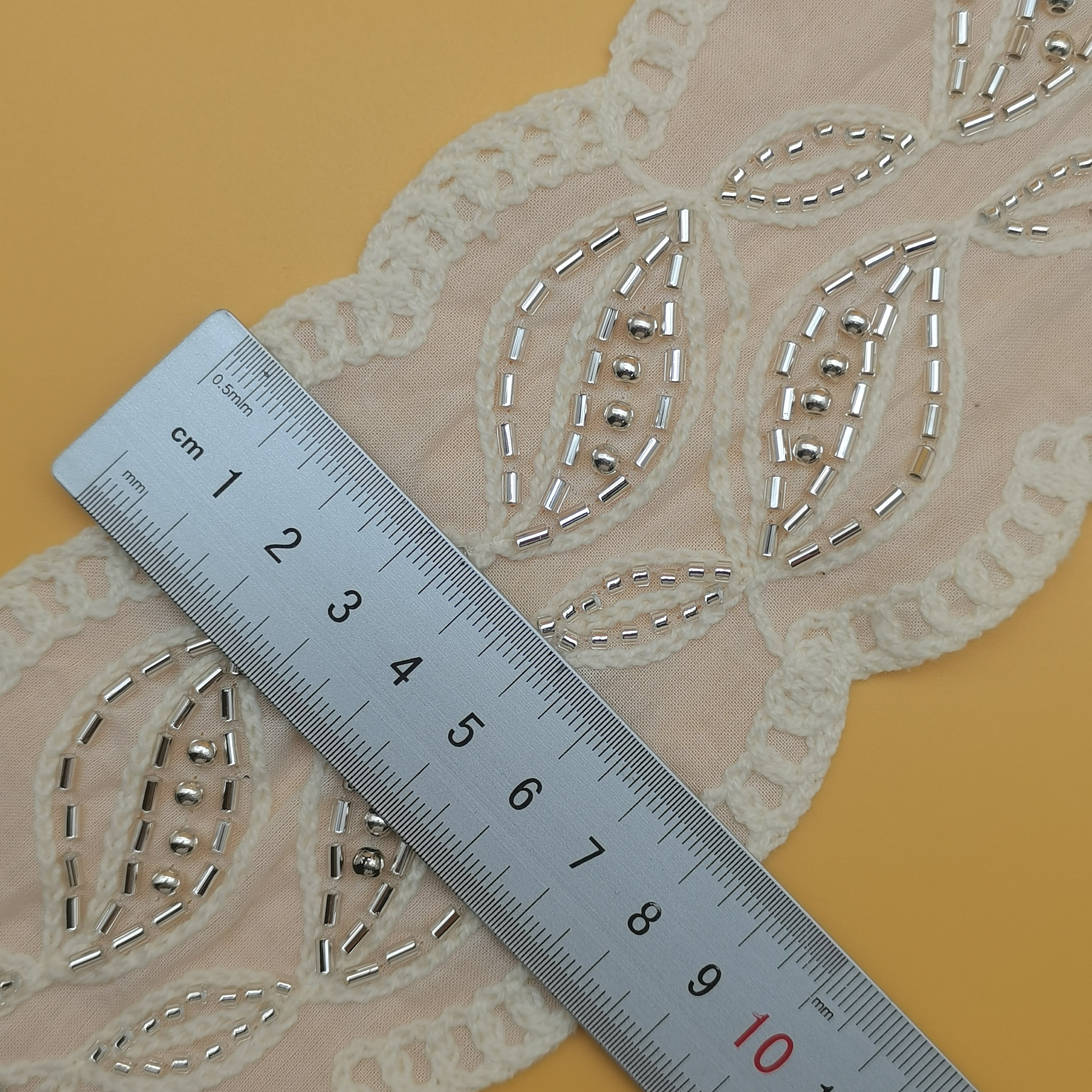 100% Cotton Customizable Beaded Lace Trim Embroidery Fabric Elegant Dress & Clothes Trimmed with Beautiful Beaded Lace