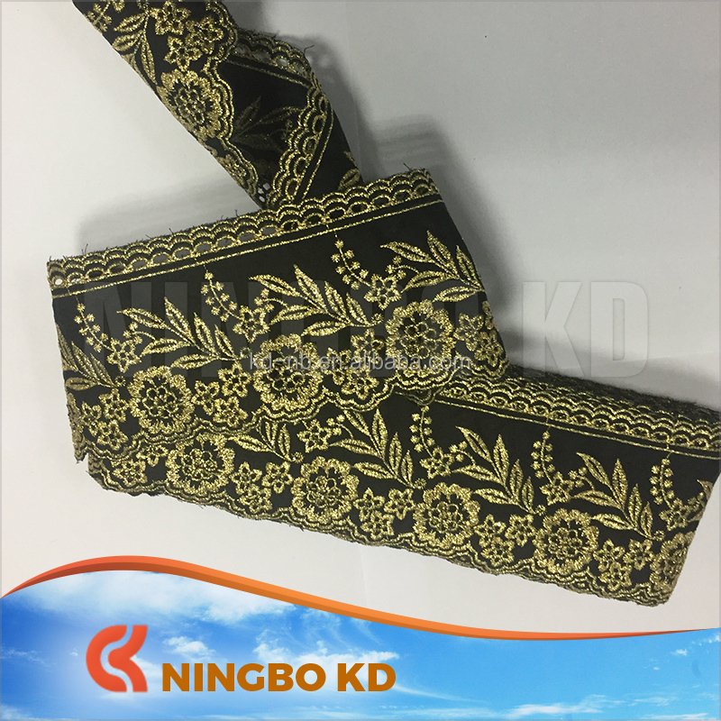 Cotton Embroidery Lace Trimming With Golden Thread
