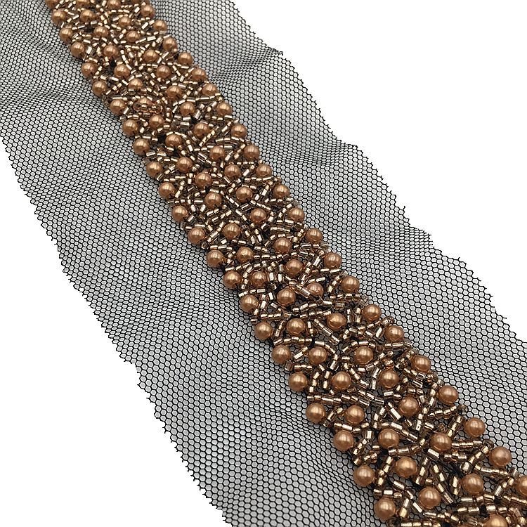 Colorful Lace Pearls Beaded Fringe Trims for Dress Accessories Organza Fabric OEM 100% Polyester Knitted Sustainable Lace Collar