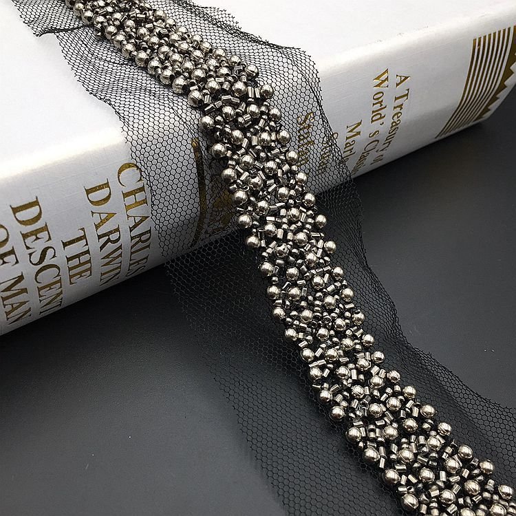 Colorful Lace Pearls Beaded Fringe Trims for Dress Accessories Organza Fabric OEM 100% Polyester Knitted Sustainable Lace Collar