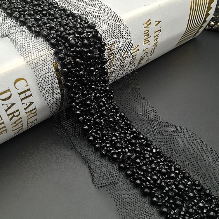 Colorful Lace Pearls Beaded Fringe Trims for Dress Accessories Organza Fabric OEM 100% Polyester Knitted Sustainable Lace Collar