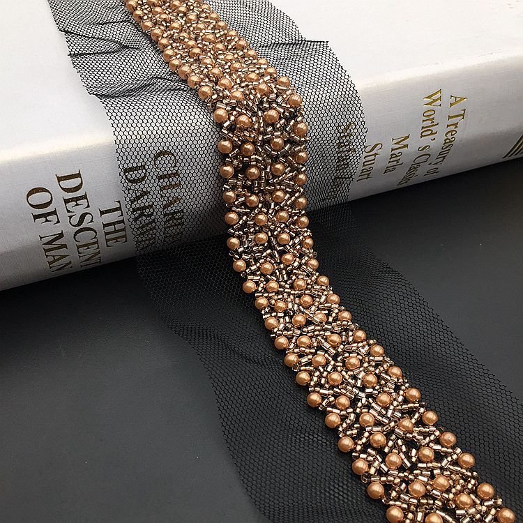 Colorful Lace Pearls Beaded Fringe Trims for Dress Accessories Organza Fabric OEM 100% Polyester Knitted Sustainable Lace Collar