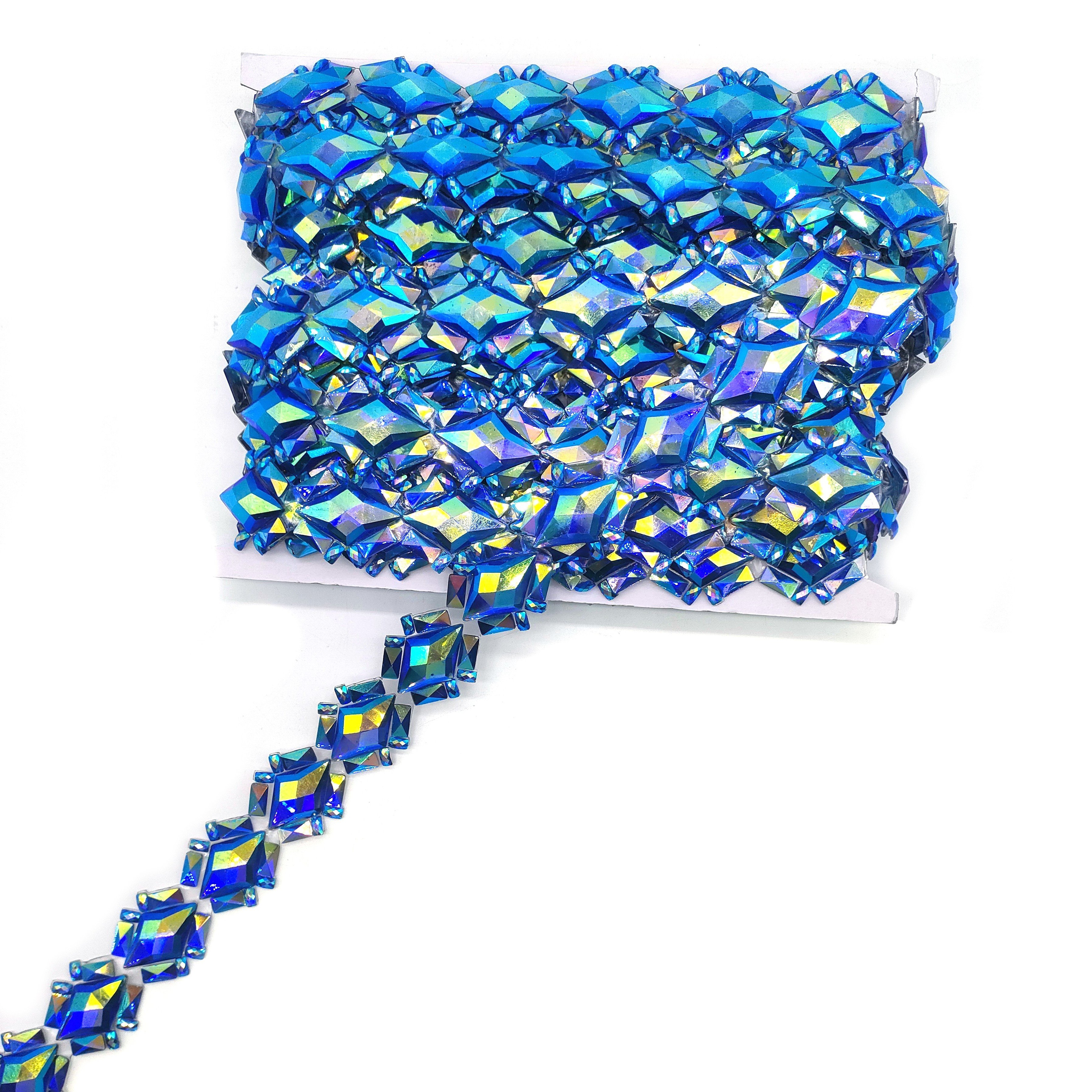 Iron on Rhinestone Applique Trims Hot fix Iridescent Rhinestone Trimming For Carnival costumes Decoration