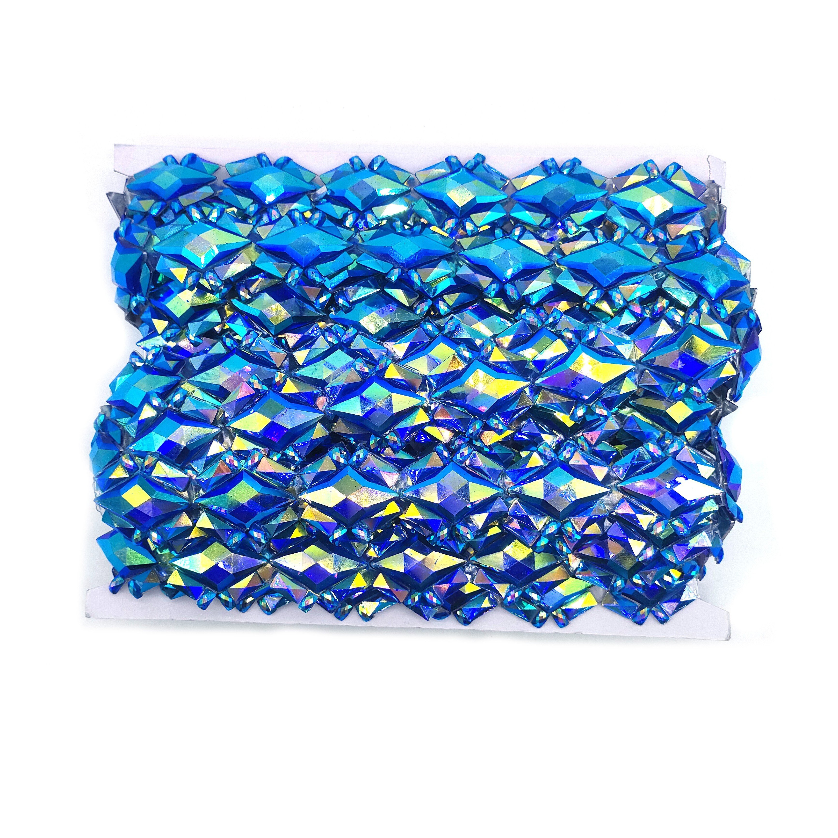 Iron on Rhinestone Applique Trims Hot fix Iridescent Rhinestone Trimming For Carnival costumes Decoration