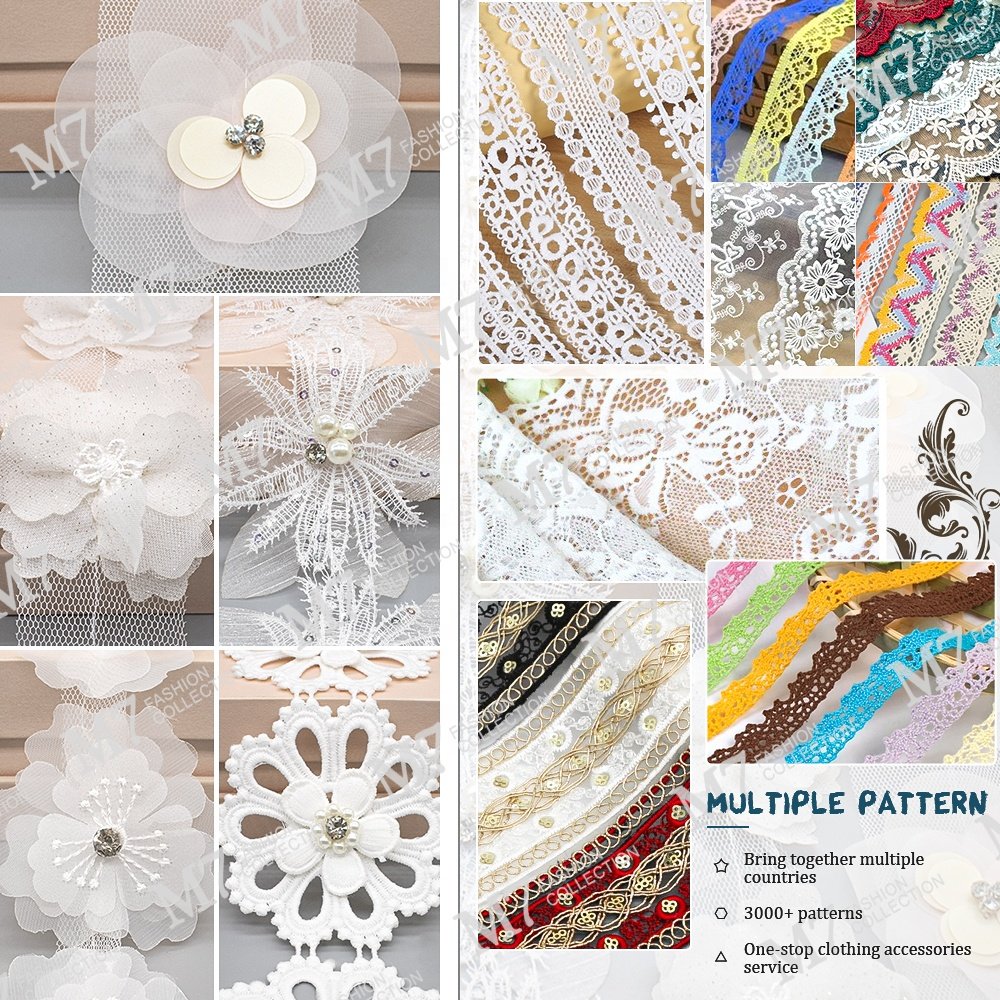 Wholesale factory bridal wedding milk silk embroidered ribbon tassel cotton lace trimming for clothing in stock