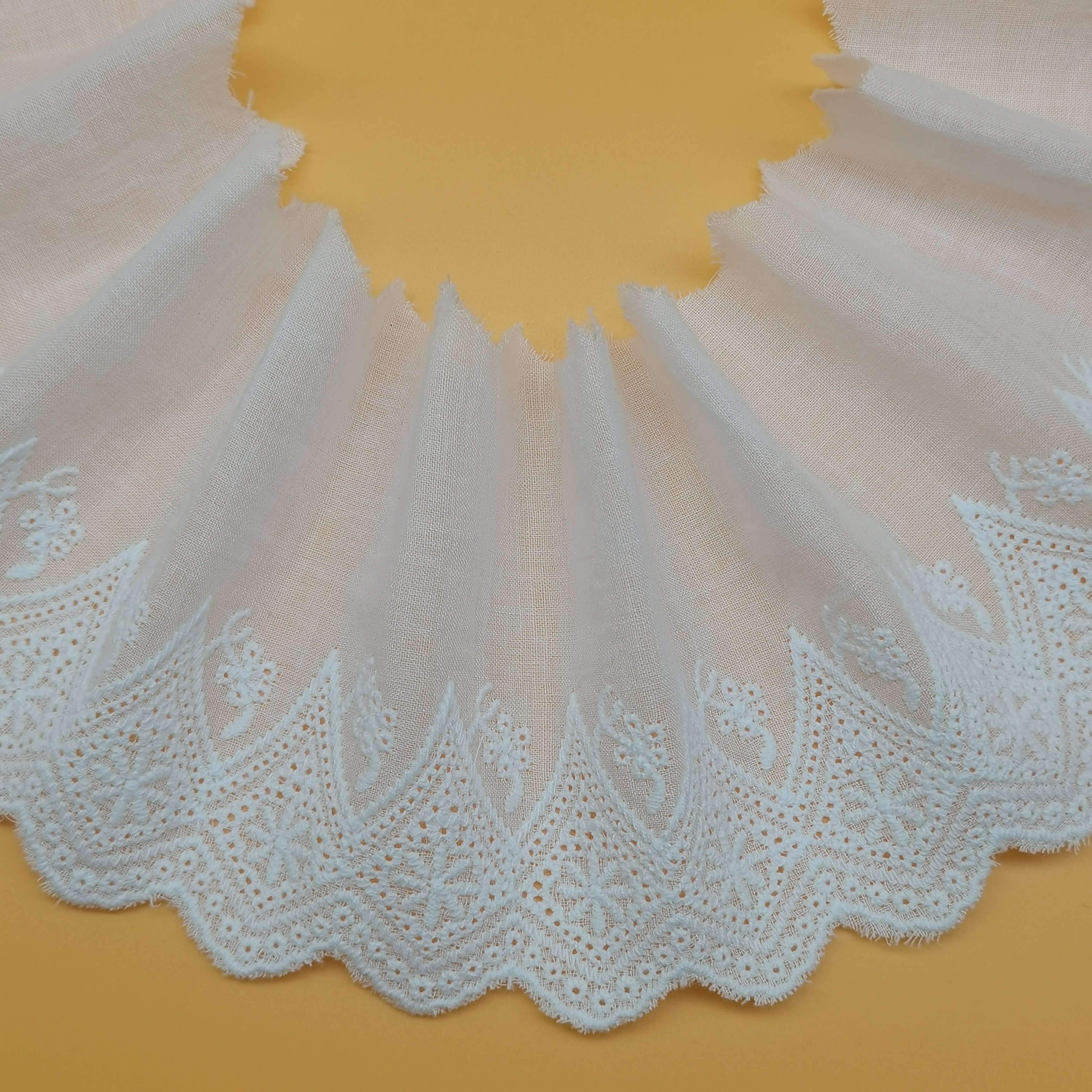Manufacturer Wholesale White Floral Eyelet Embroidery 100% Cotton milk silk Bridal Lace Trimmings
