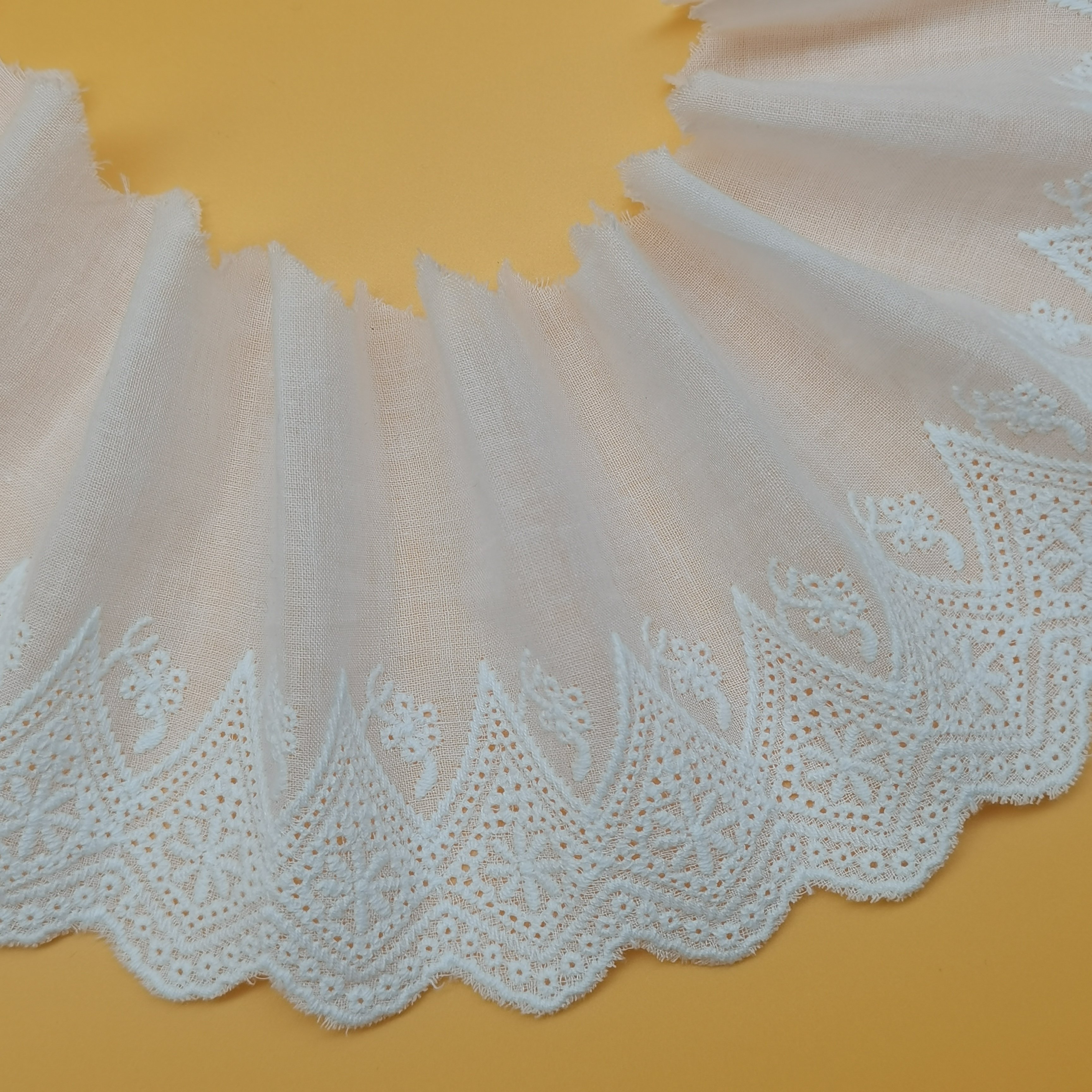 Manufacturer Wholesale White Floral Eyelet Embroidery 100% Cotton milk silk Bridal Lace Trimmings