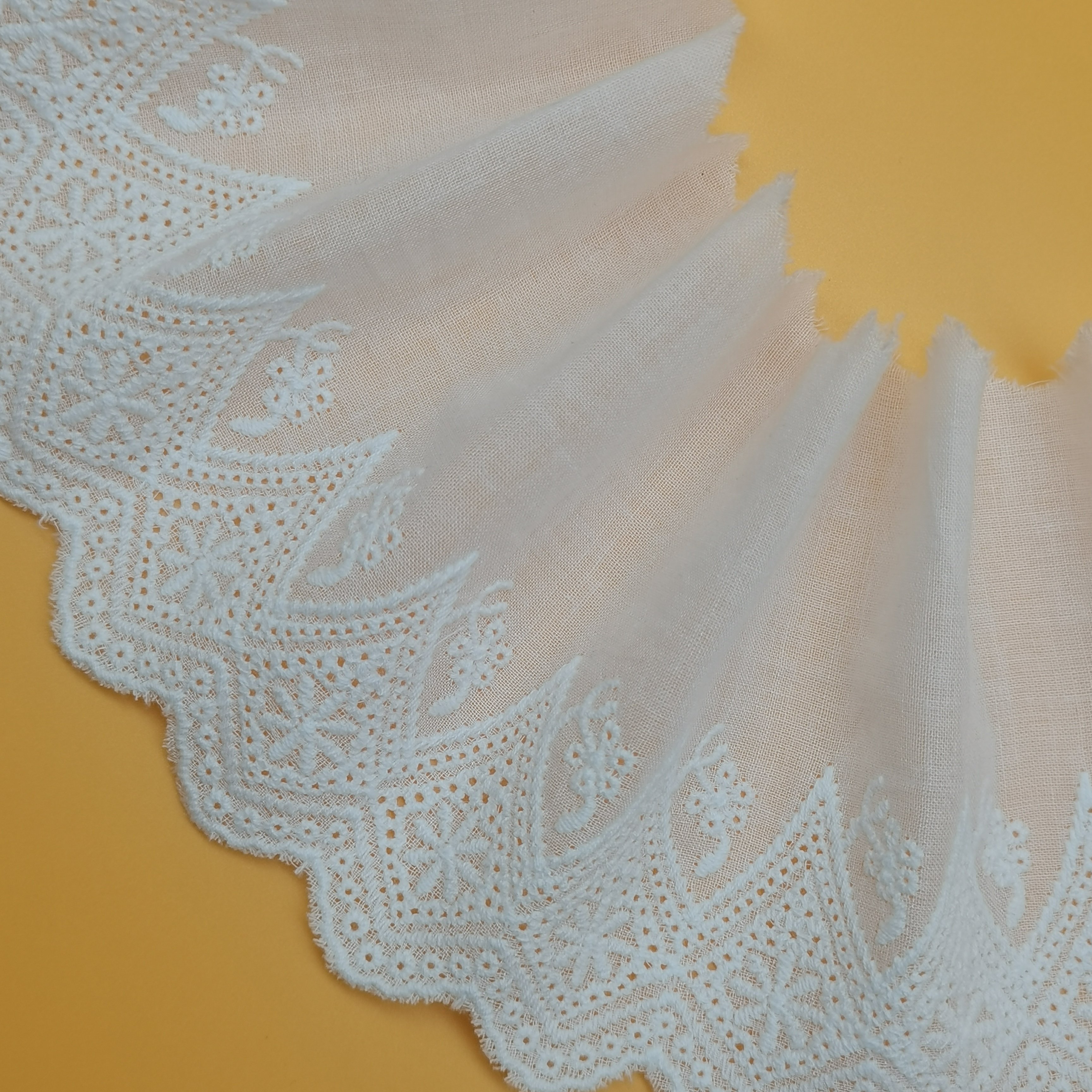 Manufacturer Wholesale White Floral Eyelet Embroidery 100% Cotton milk silk Bridal Lace Trimmings