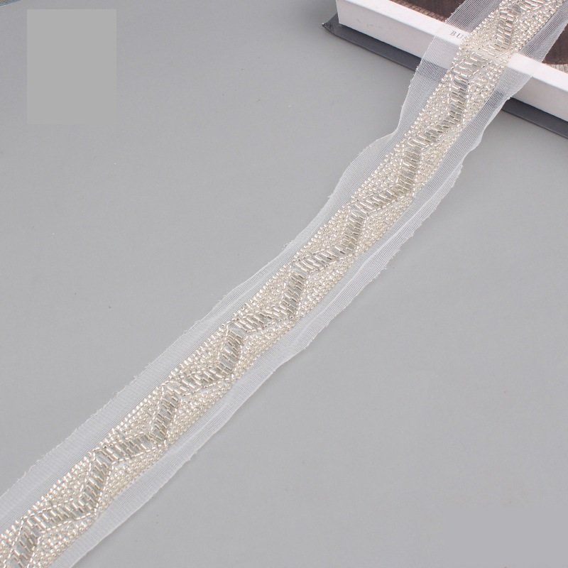Diy Bag Hat Accessories Garment Lace Webbing Mesh Woven Handmade Glass Beaded Heavy Embroidery Lace Ribbon Textile Sewing Trims