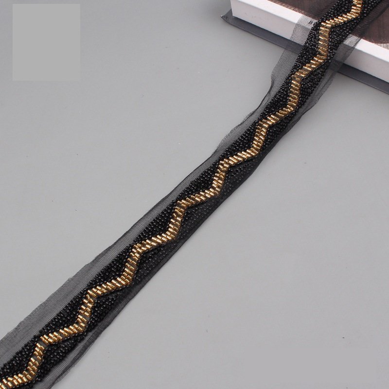 Diy Bag Hat Accessories Garment Lace Webbing Mesh Woven Handmade Glass Beaded Heavy Embroidery Lace Ribbon Textile Sewing Trims