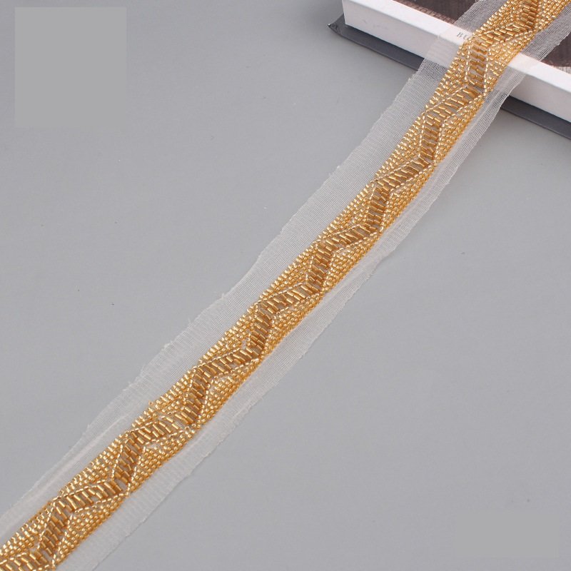 Diy Bag Hat Accessories Garment Lace Webbing Mesh Woven Handmade Glass Beaded Heavy Embroidery Lace Ribbon Textile Sewing Trims
