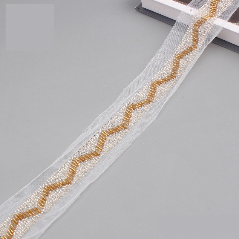 Diy Bag Hat Accessories Garment Lace Webbing Mesh Woven Handmade Glass Beaded Heavy Embroidery Lace Ribbon Textile Sewing Trims
