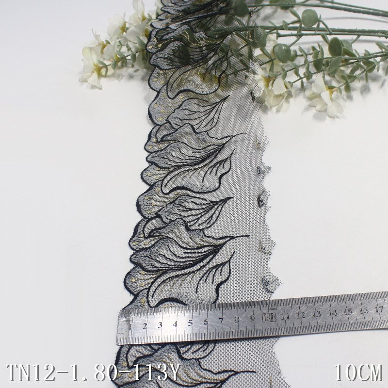 White Black Dress Tulle Fabric Polyester Material 10cm Embroidery Lace Trim for Lingerie