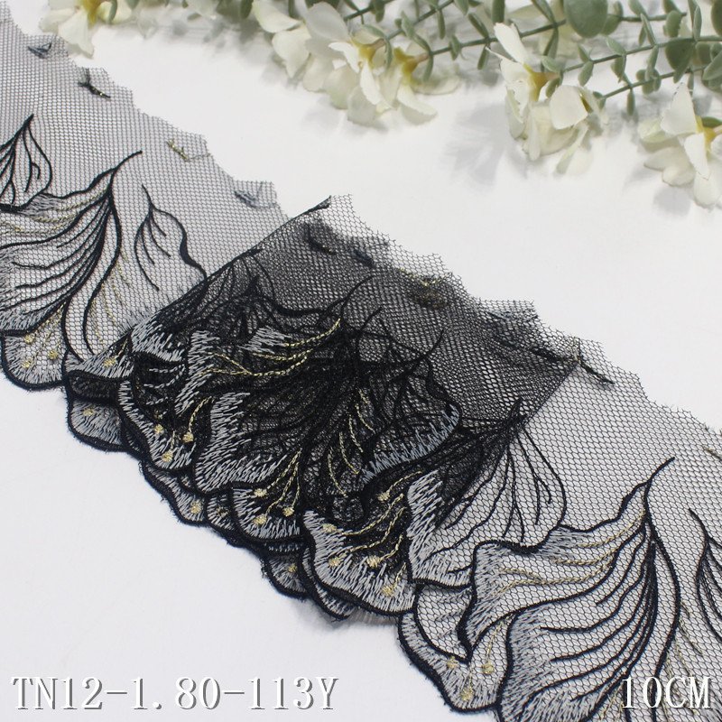 White Black Dress Tulle Fabric Polyester Material 10cm Embroidery Lace Trim for Lingerie