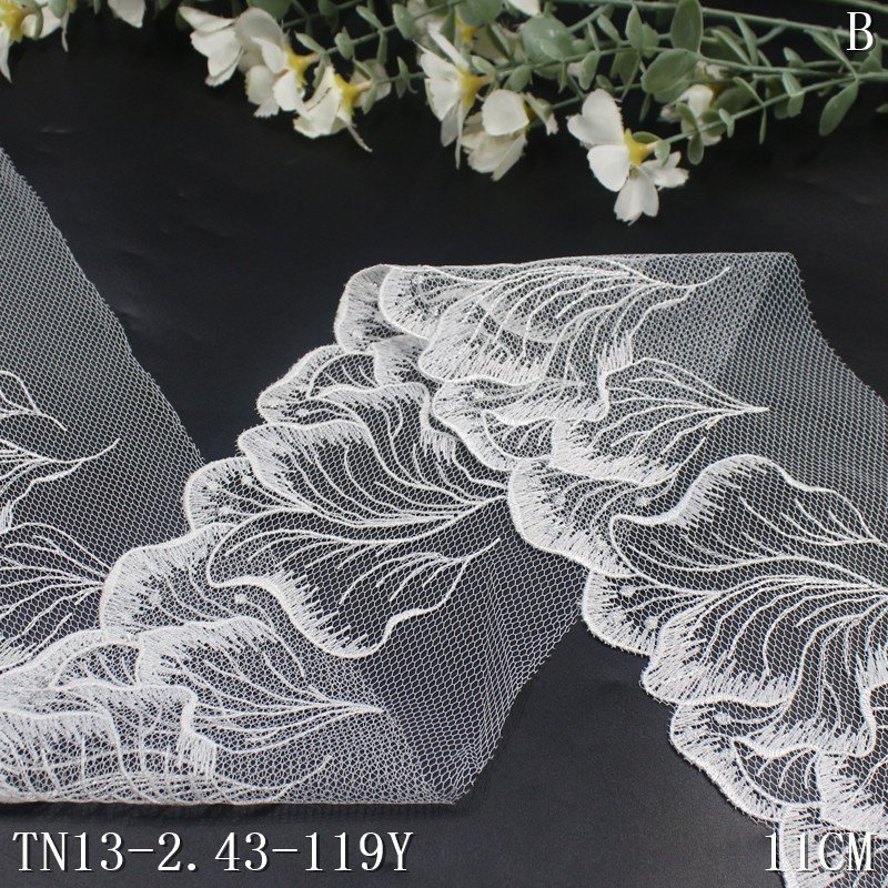 White Black Dress Tulle Fabric Polyester Material 10cm Embroidery Lace Trim for Lingerie