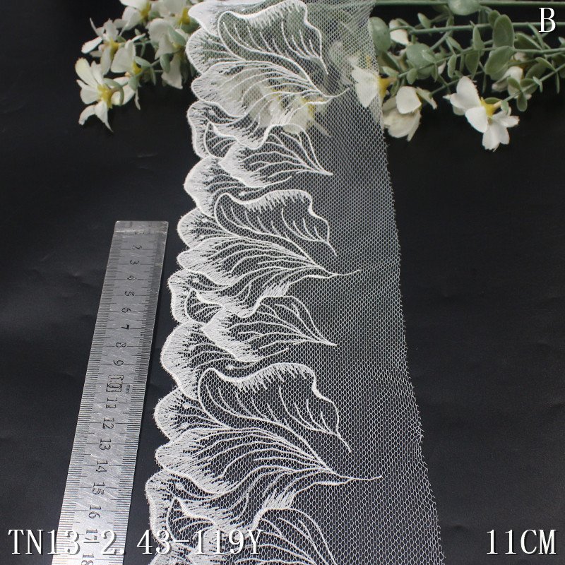 White Black Dress Tulle Fabric Polyester Material 10cm Embroidery Lace Trim for Lingerie