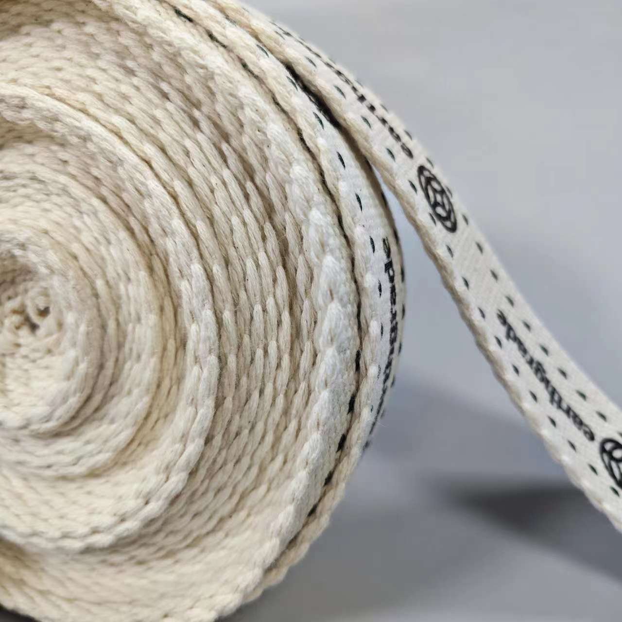 Custom 25mm Beige Double Face Satin Ribbon 100% Cotton Woven Trim for Gift Wrap Solid Style with Stone Logo