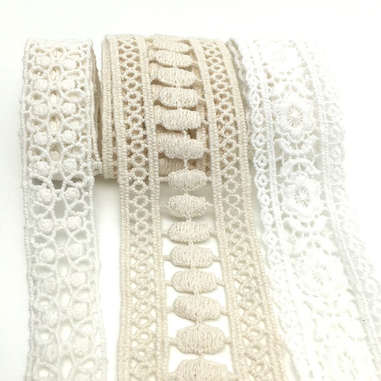 Factory wholesale high quality fashion 100% cotton lace trim for clothing and home textile decorative trim