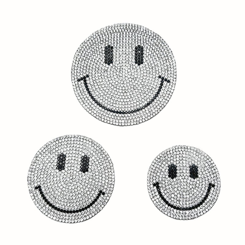 Glitter Smile Face Iron on Patches iron on Smile Face Patches for garment applique rhinestone trim patches