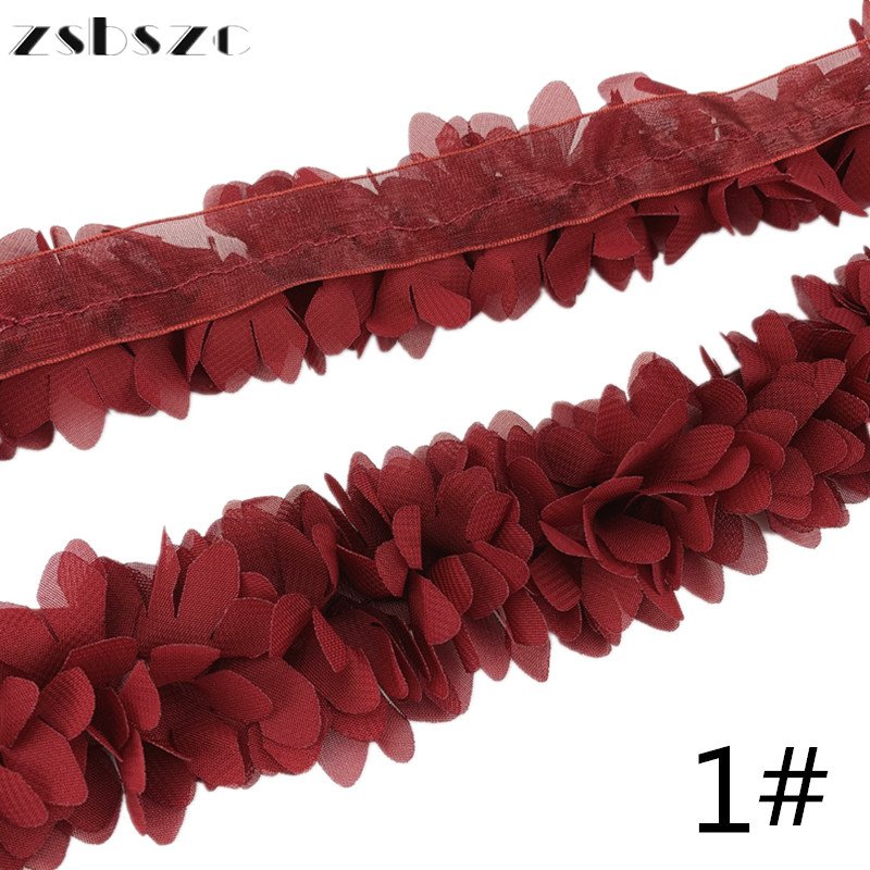 A Handmade Colorful 3D Chiffon Flower DIY Lace Trim Lace Ribbon for Dress Applique Sewing Decorative XF10
