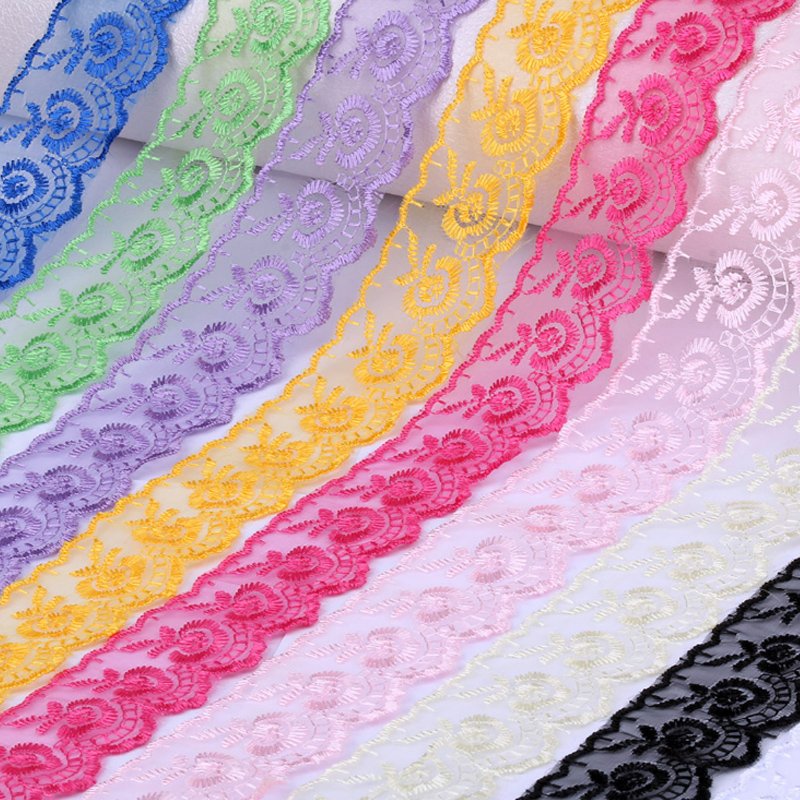 4.5cm white and colored embroidery border lace trim trimming fabrics for casual dresses and girl wedding dress