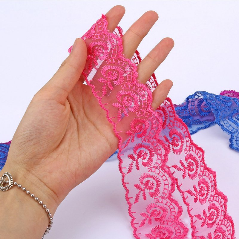 4.5cm white and colored embroidery border lace trim trimming fabrics for casual dresses and girl wedding dress