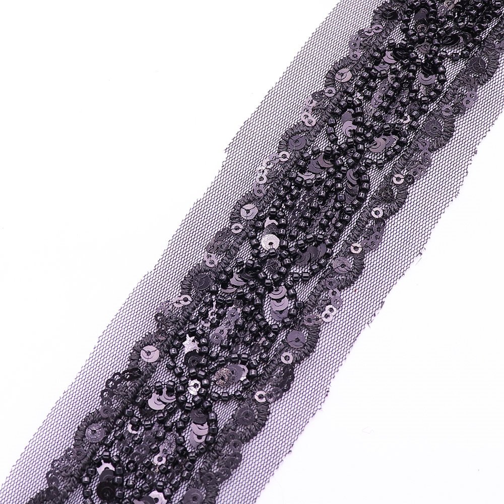 Custom Style Simple Tape Black Sequin Embroidered Trim Evening Dress Decorative Lace Trim For Dress