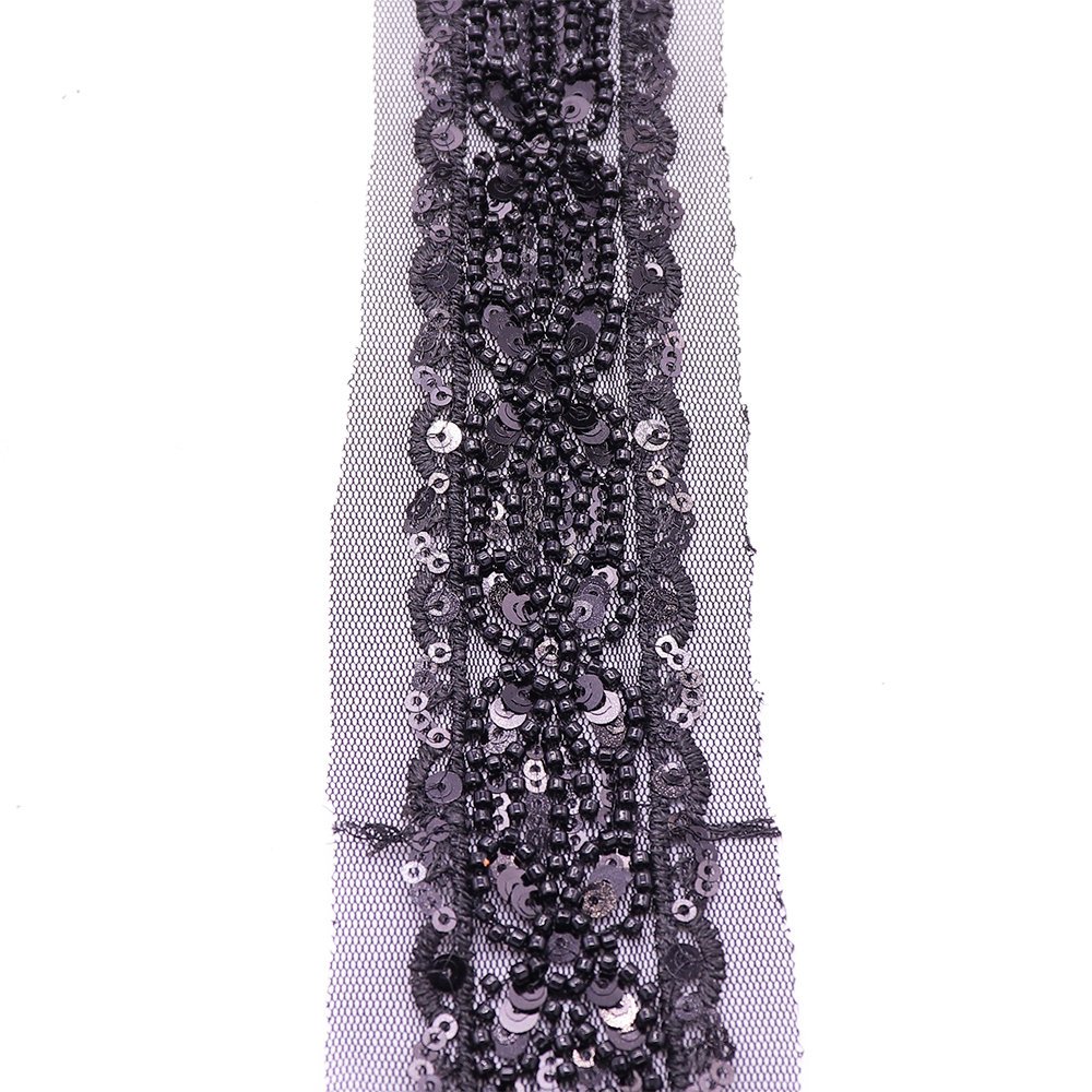 Custom Style Simple Tape Black Sequin Embroidered Trim Evening Dress Decorative Lace Trim For Dress