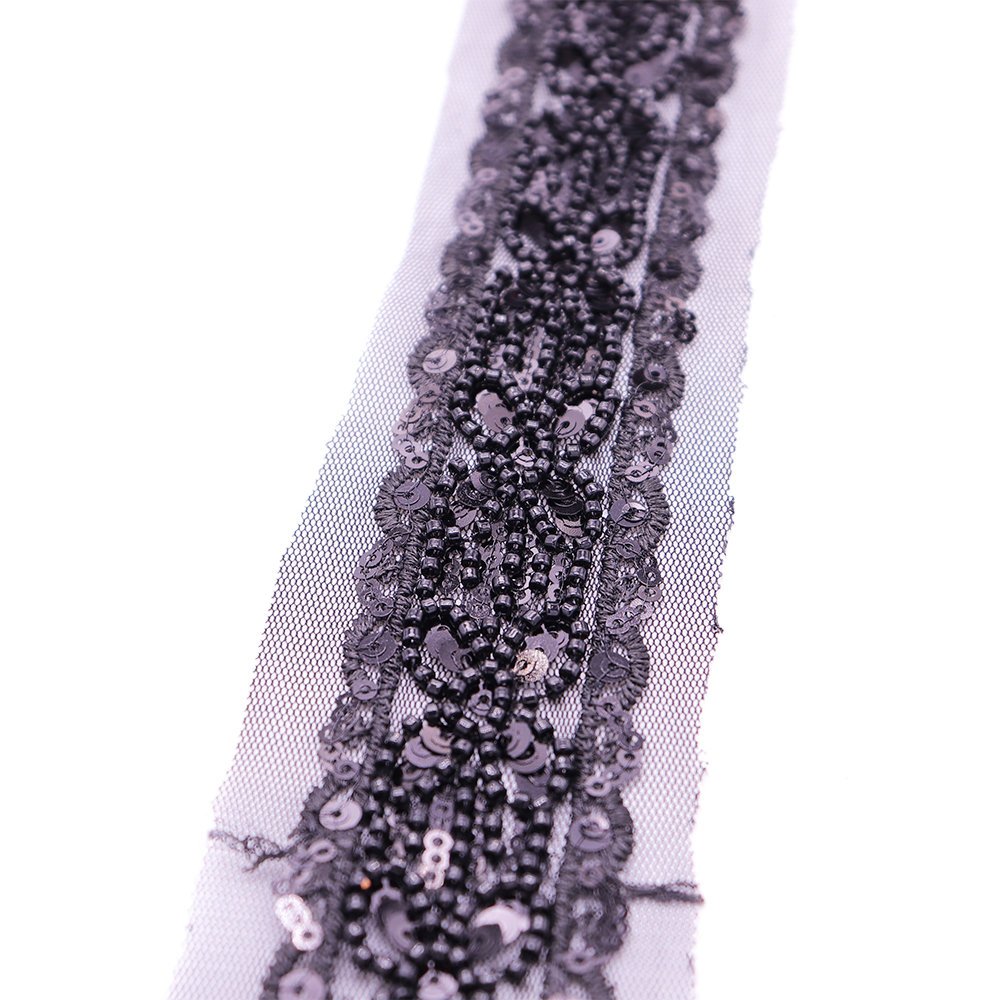 Custom Style Simple Tape Black Sequin Embroidered Trim Evening Dress Decorative Lace Trim For Dress