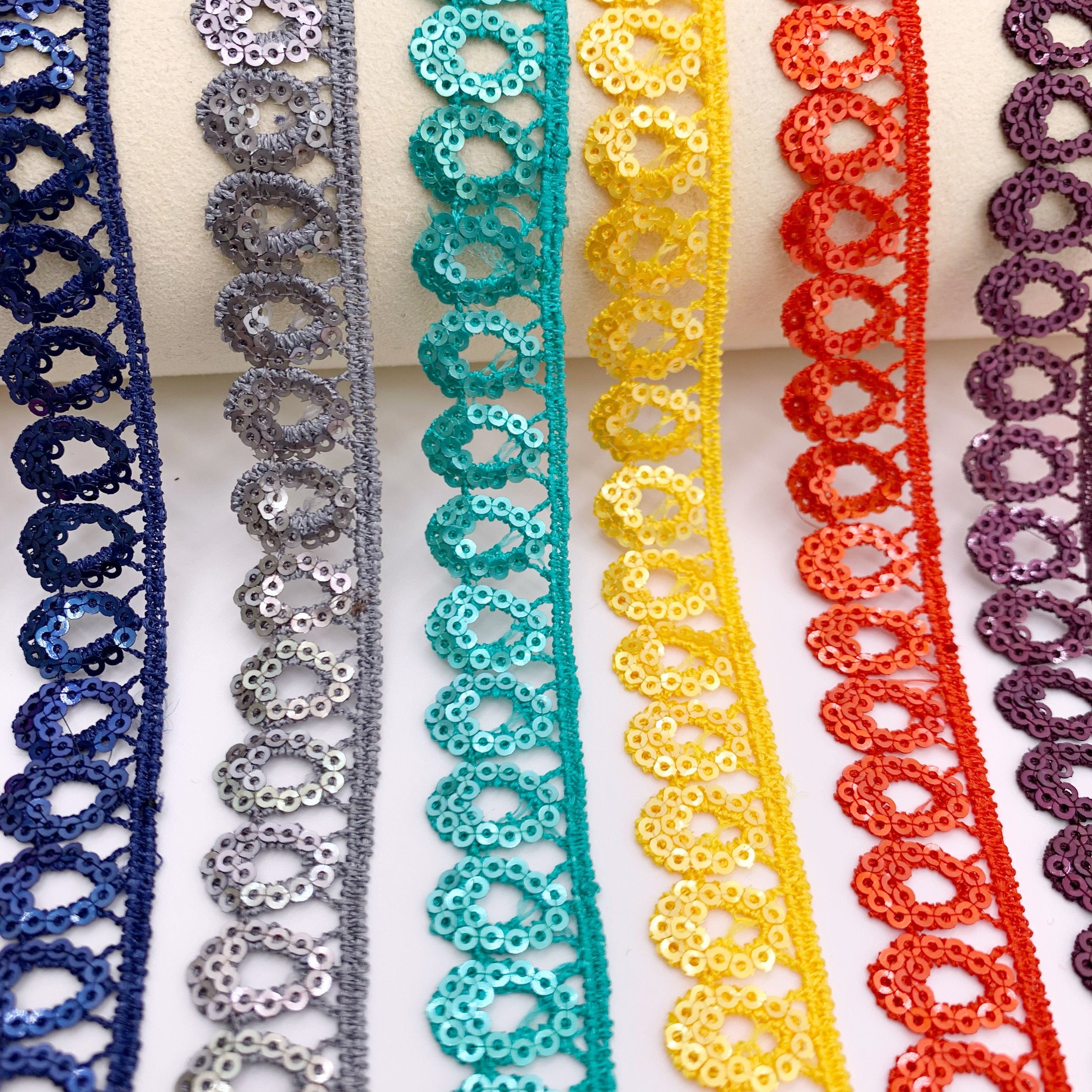 Free Samples Wholesale handmade white lace Multiple colors Embroidery sequin lace trim