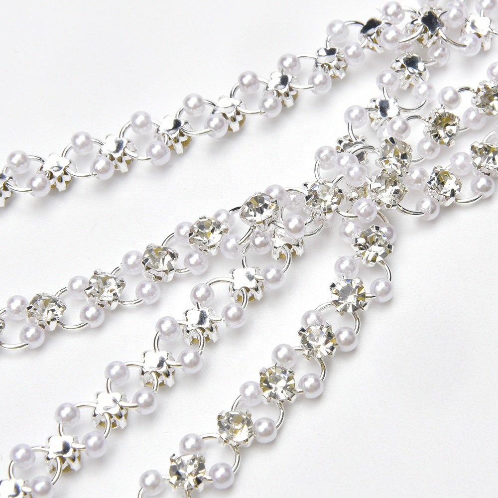 Round Circle Pearl Rhinestone Flower Chain Clothing Shoes Bags Decoration Crystal Trimming Diy Hair Wedding Accessories