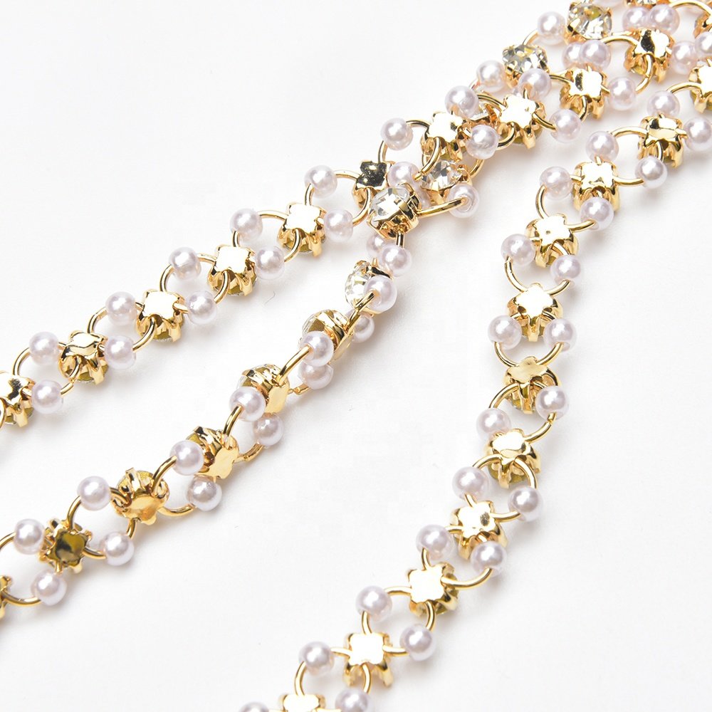 Round Circle Pearl Rhinestone Flower Chain Clothing Shoes Bags Decoration Crystal Trimming Diy Hair Wedding Accessories