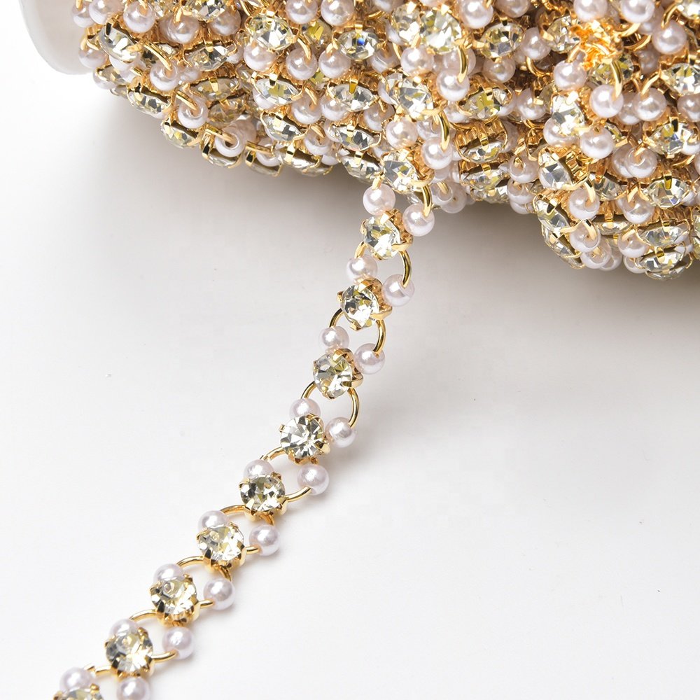 Round Circle Pearl Rhinestone Flower Chain Clothing Shoes Bags Decoration Crystal Trimming Diy Hair Wedding Accessories