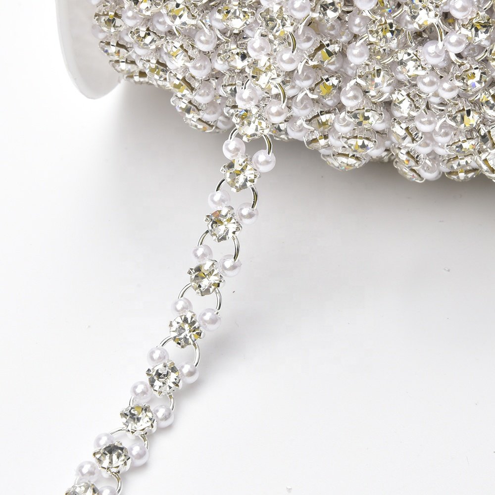 Round Circle Pearl Rhinestone Flower Chain Clothing Shoes Bags Decoration Crystal Trimming Diy Hair Wedding Accessories