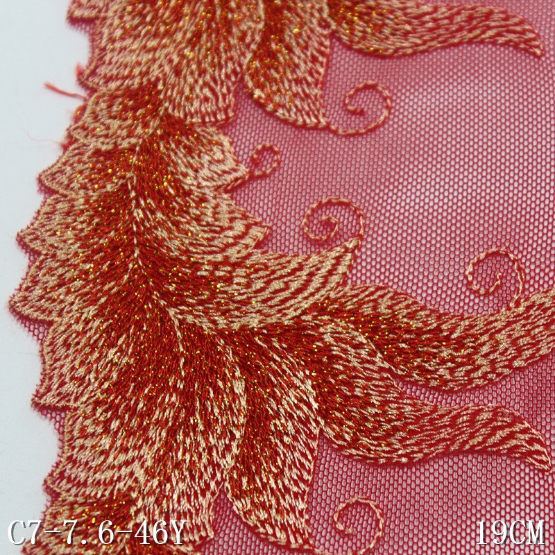 High quality 19cm red mesh embroidery lace trim accessories handmade DIY party clothing skirt curtain decoration
