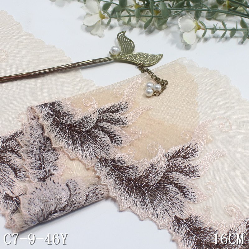 High quality 19cm red mesh embroidery lace trim accessories handmade DIY party clothing skirt curtain decoration