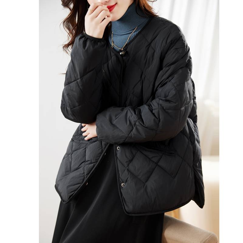 Japanese export women's big -name cutting tail single genuine discount 95 white goose velvet round neck down jacket outer jacket female